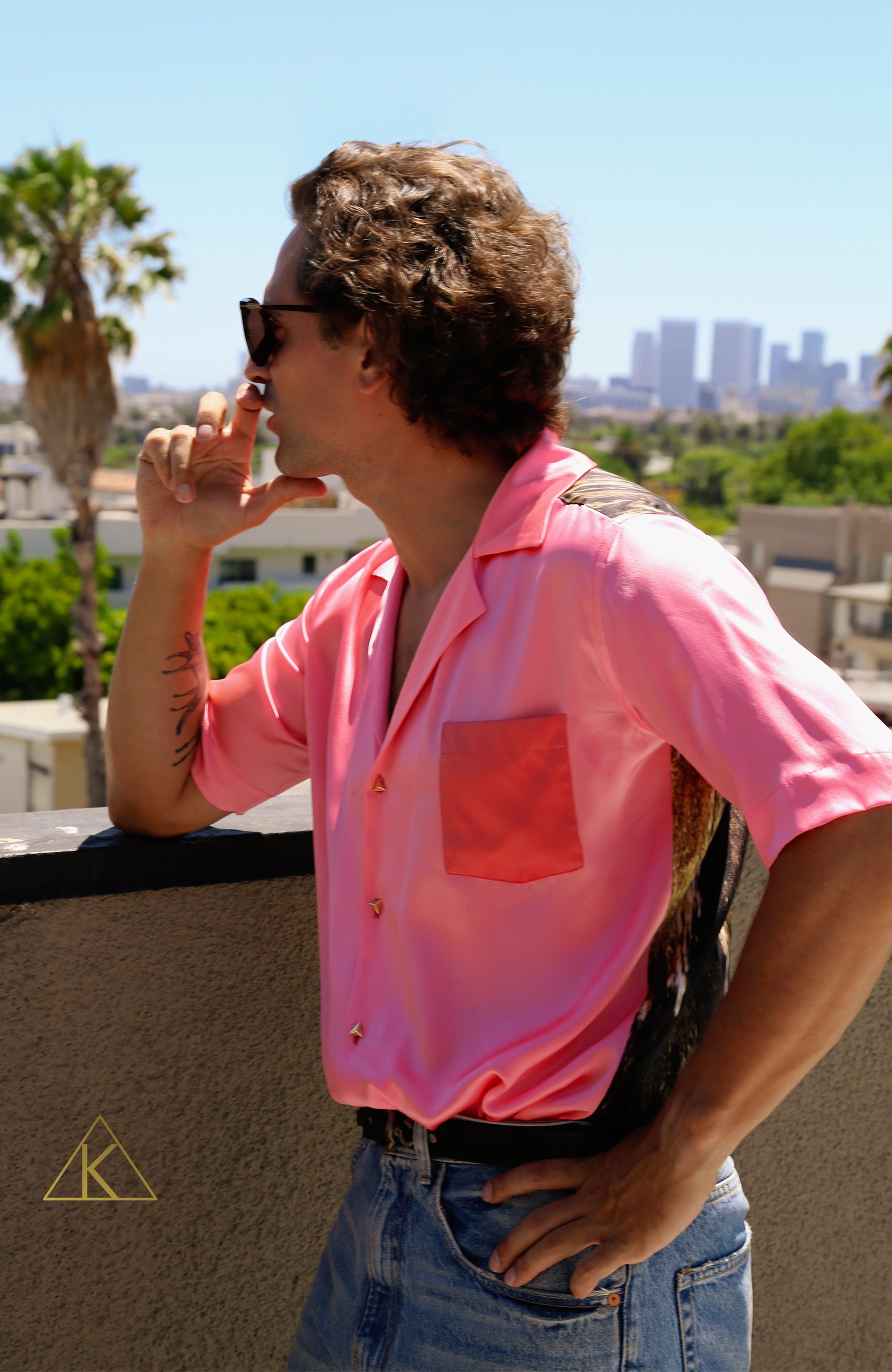 Pink and Goldprint Short Sleeve Shirt