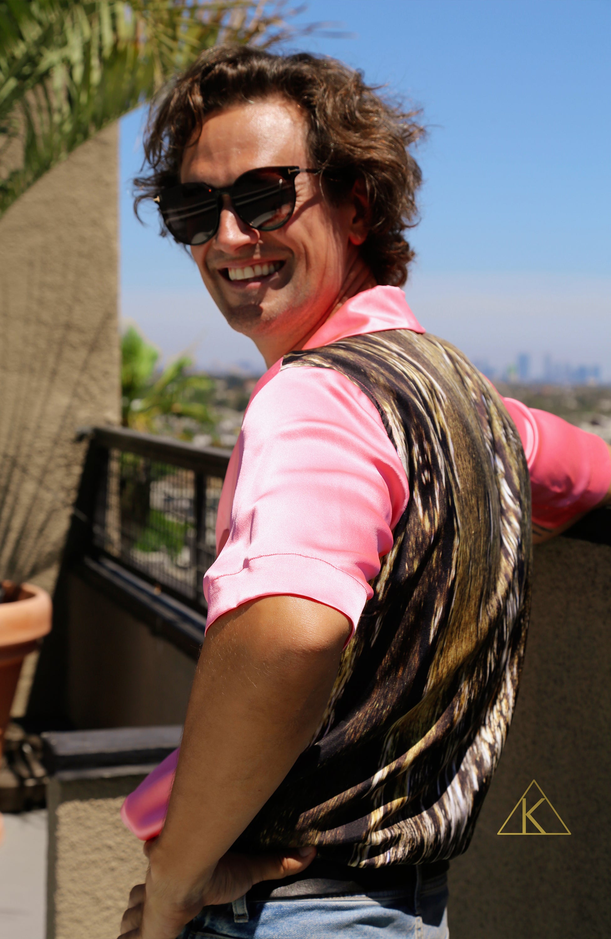 Pink and Goldprint Short Sleeve Shirt