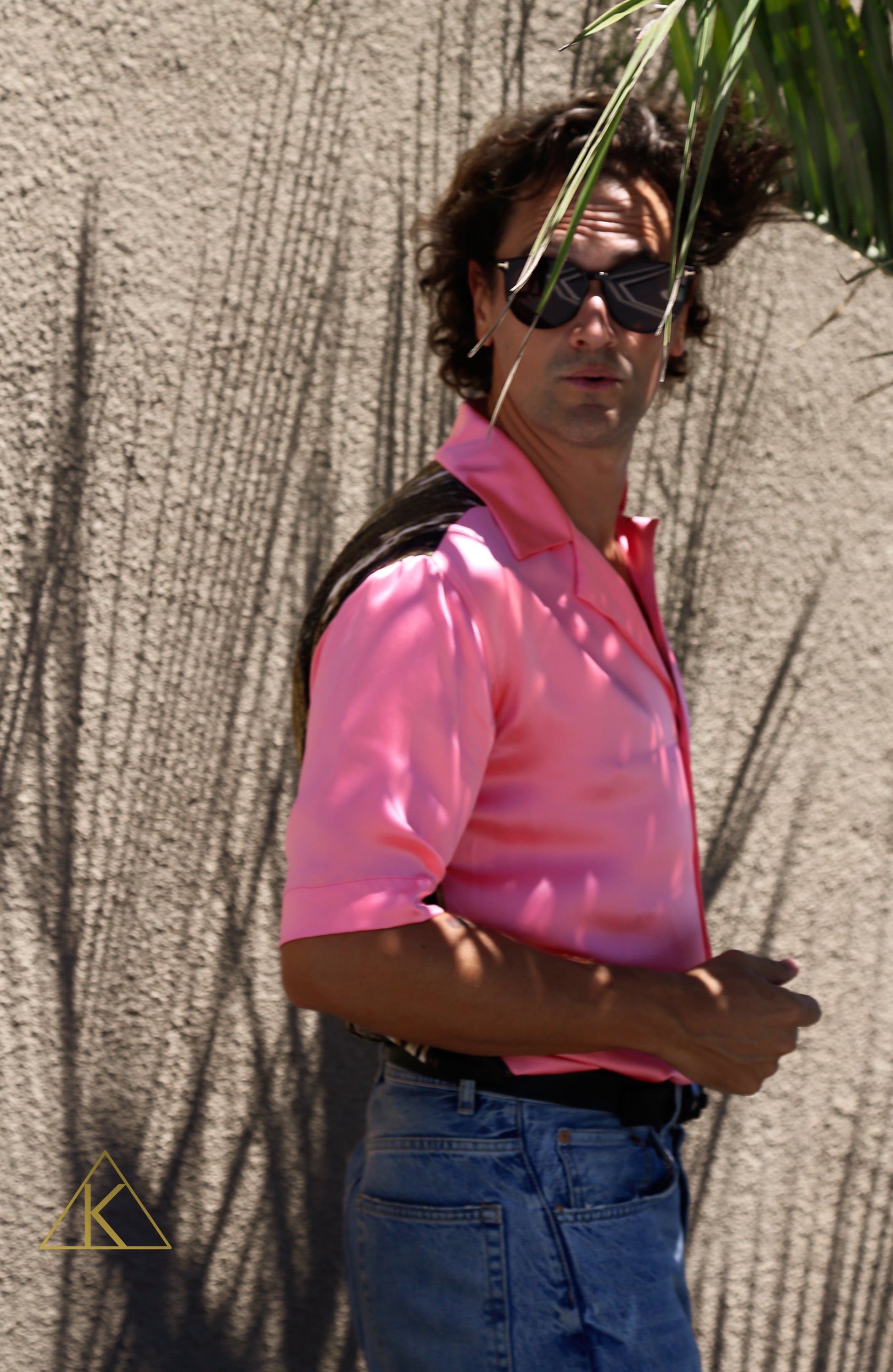 Pink and Goldprint Short Sleeve Shirt