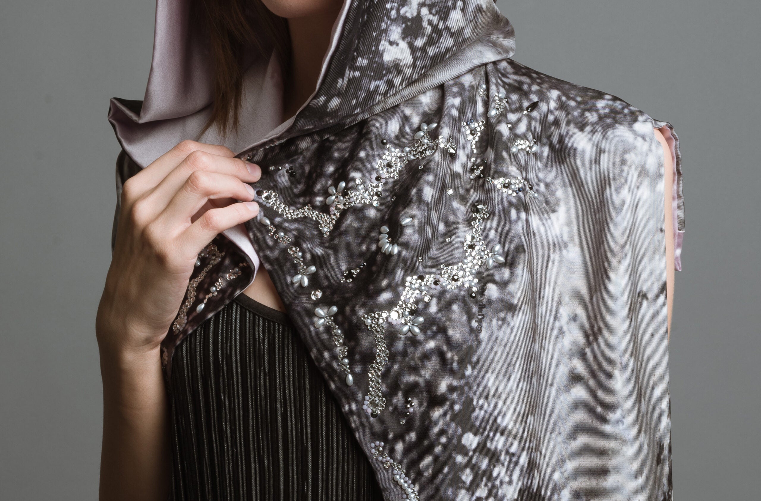 Precious Lilac - Stunning Details -Painted Scarf - Kimia Arya Silk