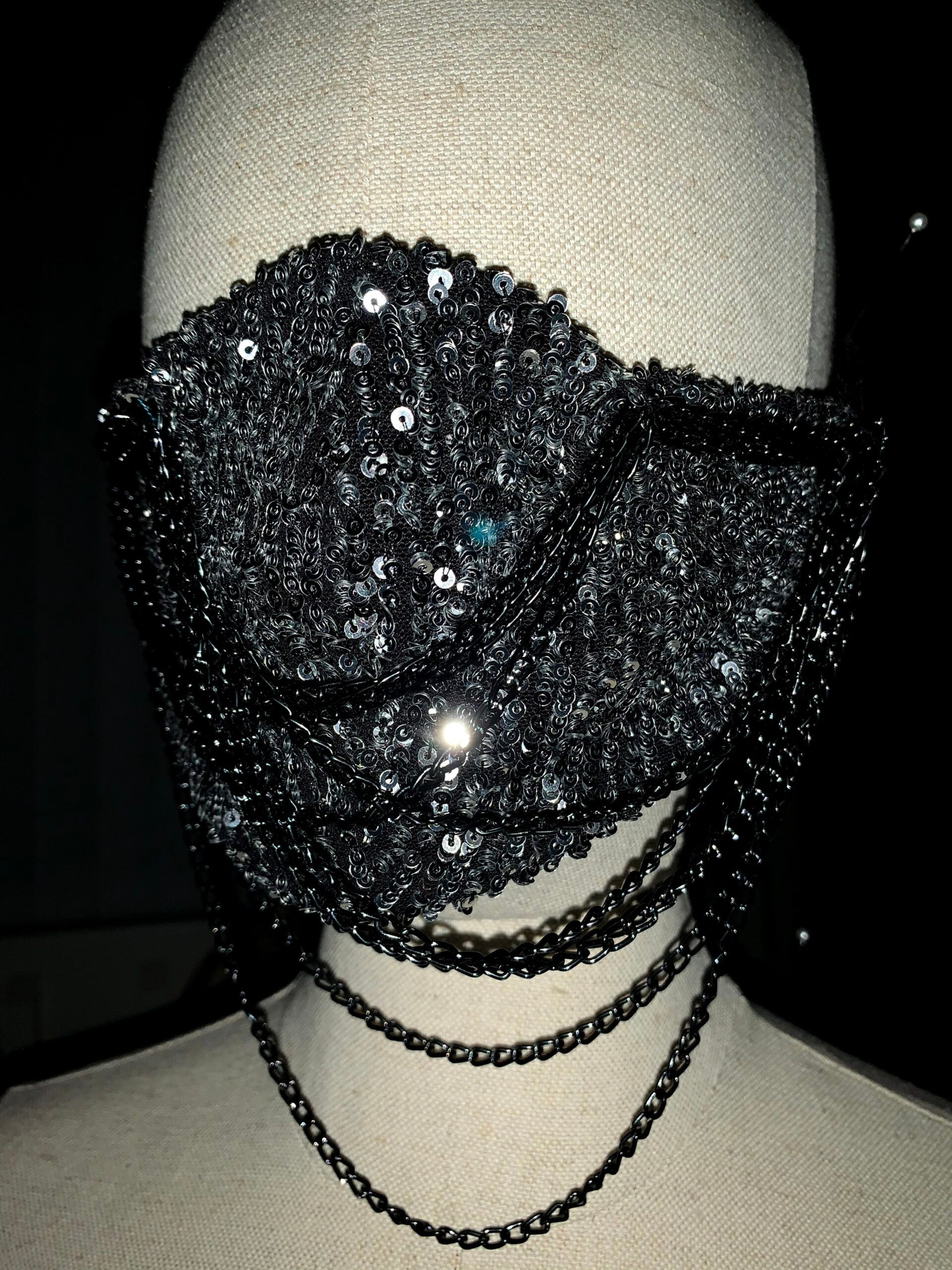 Sequins Chains Face Mask Front