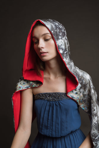 The Lovely in Red Main - Kimia Arya Silk - Painted Scarf