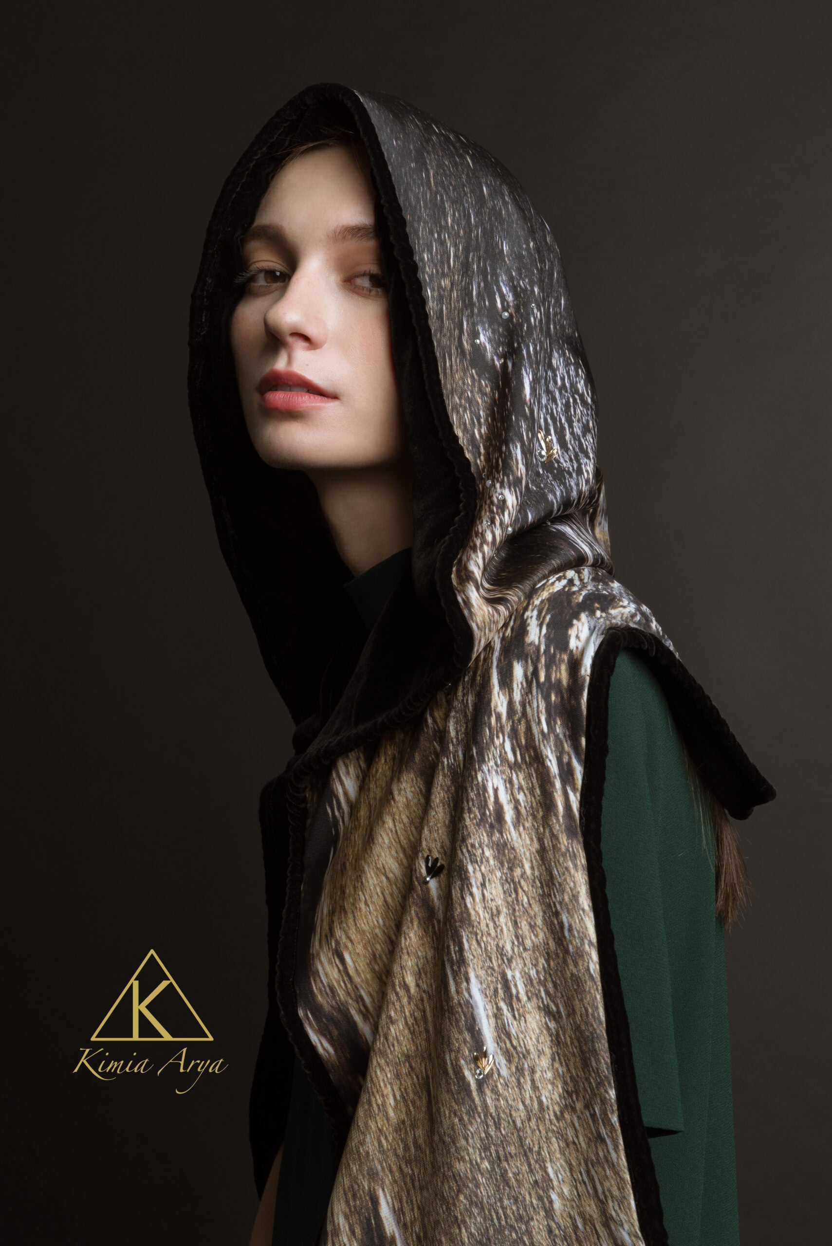 The Velvet Gold Look Main - Painted Scarf - Kimia Arya Silk
