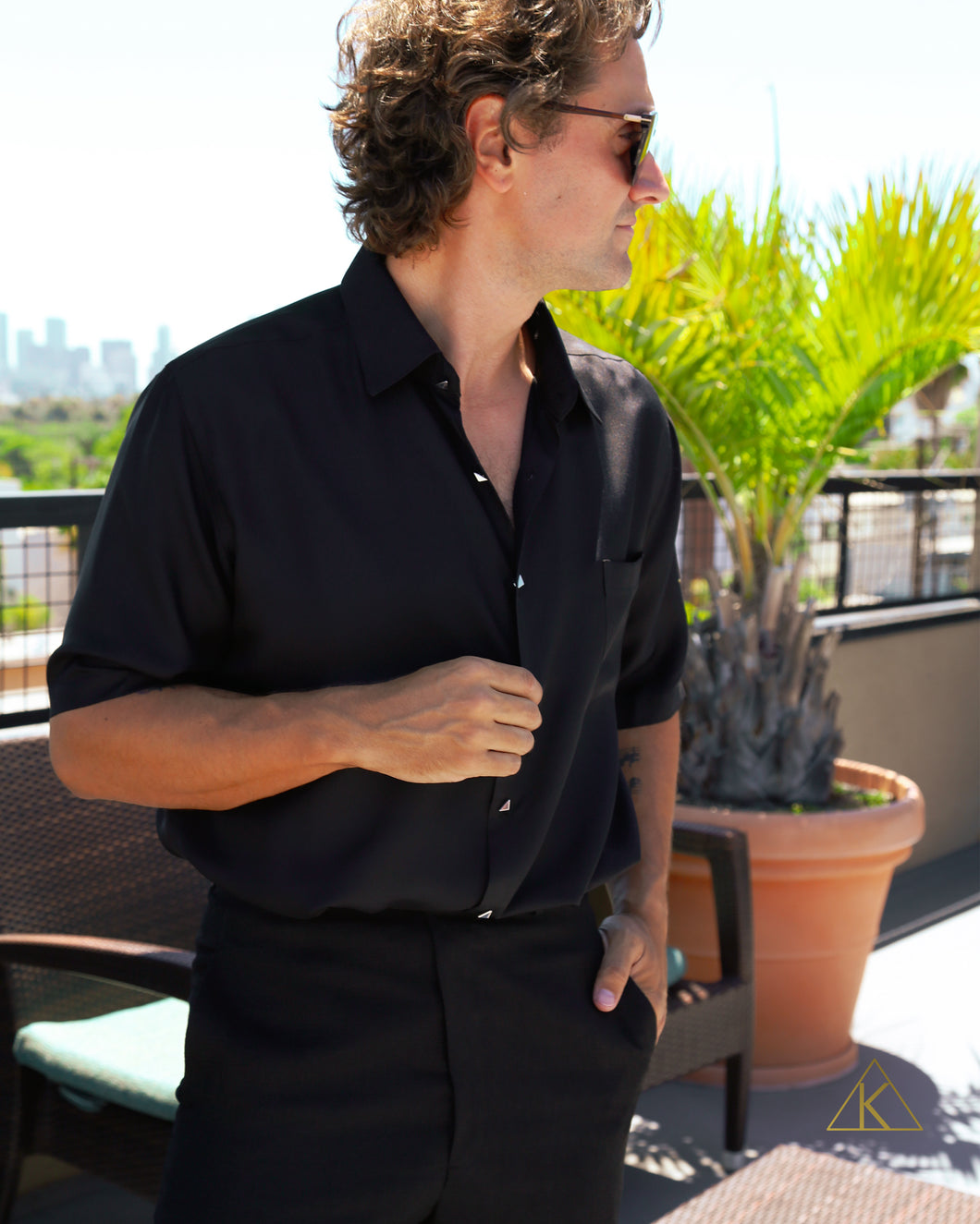 Black Button-Up Short Sleeve Shirt